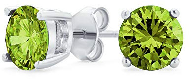 Olivgrüne Runde Zirkonia Im Brillantschliff Solitär AAA CZ Ohrstecker .925 Sterlingsilber Simulierter Peridot