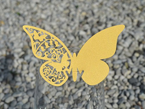 50pz farfalle Segnaposto Segnabicchiere VARI COLORI bomboniera matrimonio segnatavolo CARTA PERLATA (ORO)