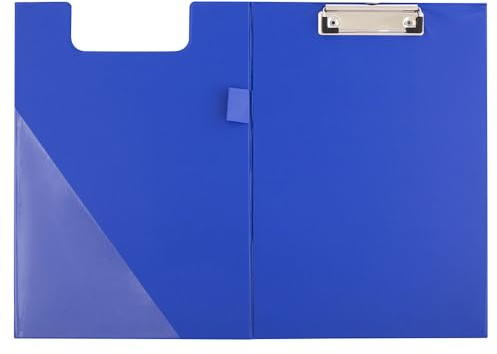 D.RECT 009567 Klemmbrettmappe A5 aus Kunststoff blau | A5‑Klemmbrett aus Graupappe mit PVC‑Überzug, blau, leinengeprägt, mit Drahtbügelklemme & Aufhängeöse