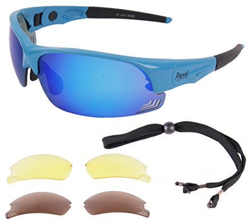 Edge Blue Herren, Jugendliche & Damen UV400 Schutz Sonnenbrille für Sport austauschbar displayschutzfolie. Spiegel, polarisiert & Licht Linsen