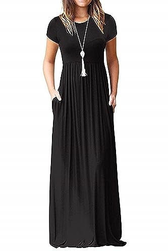 AUSELILY Maxi Dress for Women - Summer Casual Long Dresses for Ladies with Pockets XL Black