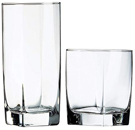 Luminarc N7336 8 8 - Juego de vasos (16 piezas, 8 – 16 oz enfriadores y 8 – 13 oz doble moda antigua, cristal), transparente