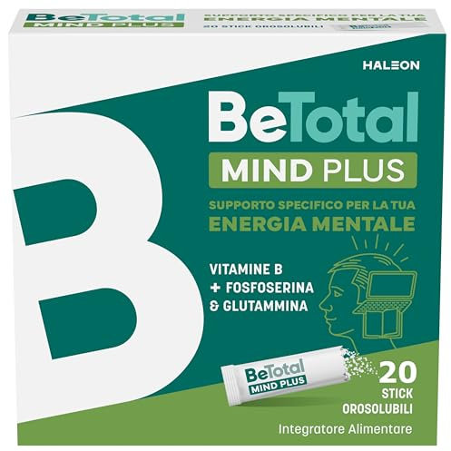 Be-Total Mind Plus, Integratore Alimentare con Vitamina B, Fosfoserina, L-Glutammina, Supporto per Stanchezza Mentale, Memoria e Concentrazione, Adulti e Bambini 6+, 20 Bustine