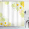 ABAKUHAUS Blumen Duschvorhang, Abstrakt, Stoffliches Gewebe Badezimmerdekorationsset mit Haken, 175 x 220 cm, Weiß und Gelb