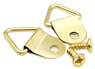 Confezione da 100 ganci in metallo ad anello triangolare, ganci per appendere quadri, anelli a D con viti, gancio a D con foro singolo, per orologi, quadri, opere d'arte e cornici, colore oro
