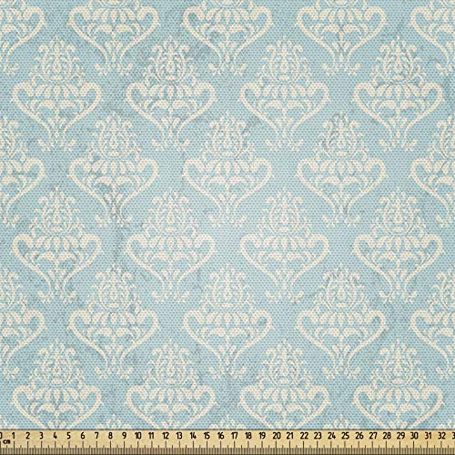 ABAKUHAUS Türkis Gewebe als Meterware, Mittelalterliche Symbole, Dicht Gewebter Stoff zum Nähen Polster Wohnaccessoires, 3M (148x300cm), Creme