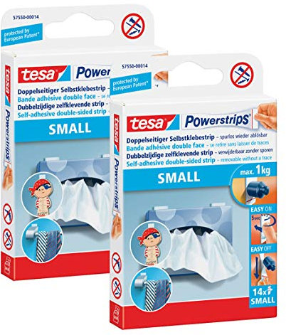 tesa Powerstrips Strips SMALL für max. 1kg, Packung mit 14 Strips (2 Packungen, SMALL)