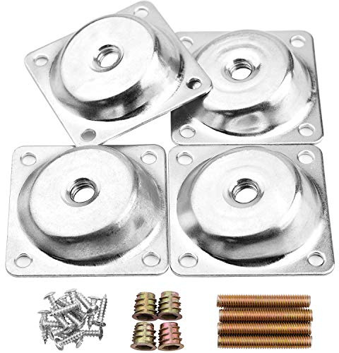 14 Degree Angled Leg Mounting Plates Furniture Table Leg Attachment Plates Brackets T-Plate M8 Sofa Legs with Hanger Bolts,Converters, Screws,Full Set of 4