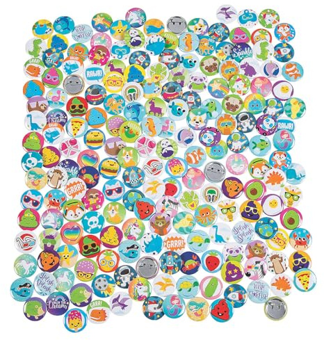 Fun Express Bulk Mini Fun Designs Metal Button Assorent - Bag of Buttons for Arts & Crafts, Decoration - Mixed Color for Decorative Button - 200 Pieces
