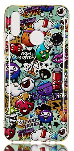DasKAn Leuchtend Silikon Hülle für Huawei P Smart 2019/Honor 10 Lite,Fluoreszierend Licht im Dunkeln Lustiges Graffiti Bunt Muster Ultra Dünn Weich Gummi Handytasche Stoßfest Gel TPU Schutzhülle,#2