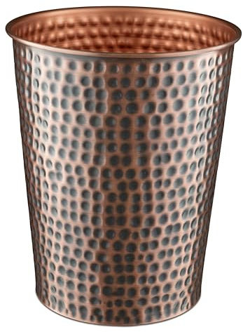 Monarch Abode Metal Wastebasket Trash Can, Hand Hammered, Bathroom Decor, Antique Copper Finish
