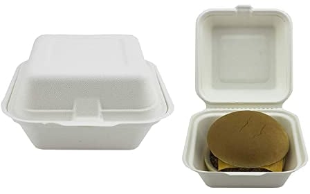 50-200 pcs)300ml Takeaway Burger Box container, Biodegradable chicken chip eco hinged lid box, freezer friendly, Compostable bagasse jacket potato box, Recyclable sugarcane fish box (50)
