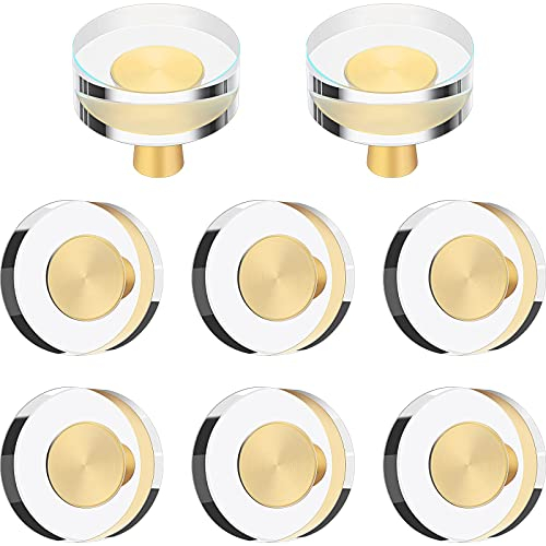 8 Pièces Poignée de Tiroir en Or Boutons en Cristal de Verre Poignée à Tirer en Laiton Moderne Géométrique Affleurant Moletée Brossée Commode de Tiroir Cabinet Cuisine pour Meuble (Rond)