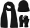 YUXUAN Mütze, Schal und Handschuhe, 3-teiliges Set, Touchscreen-Handschuh-Set, Unisex, Acryl mit Kaschmir, Winter-Strick-Geschenkset, Schwarz , One size