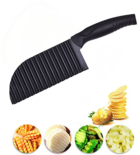 BESSIKON® Cortador ondulado de verduras,cuchillo ondulado para patatas fritas,cortador de patatas de acero inoxidable,cuchillo acanalado para verduras,frutas y ensaladas,cuchillo de corte ondulado