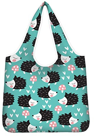 Kuiaobaty Umweltfreundliche Einkaufstasche, faltbar, Einkaufstasche mit kleiner Tasche, große Aufbewahrungstasche für Reisen, Igel, Large