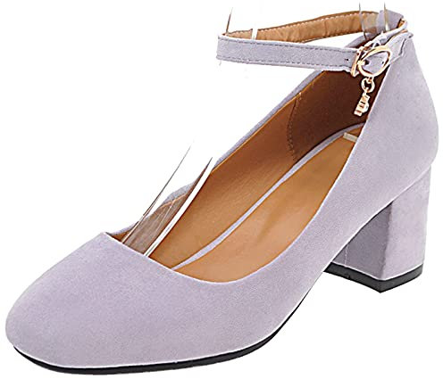 Scarpe da Ufficio Donna, Scarpe Tacco a Blocco Casuale Décolleté Tacco Medio Square Toe con Cinturino alla Caviglia Viola Numero 32 EU