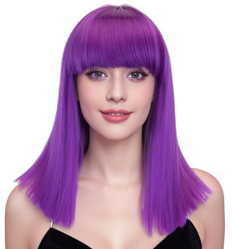 IMISSU Parrucca per capelli a taglio corto con frangia dritta Parrucche per feste in costume di Halloween per donne (Viola)