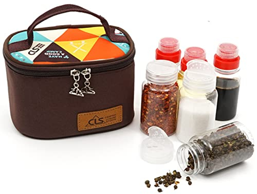 Joyeee Leeres Camping-Gewürz-Set, sicherer Kunststoff – PET, 3 Stück 76,5 ml flüssige Gewürzflaschen und 3 Stück 94 ml Mini-Gewürzgläser mit Reisetasche, komplettes Set, geeignet für Öl, Sojasauce