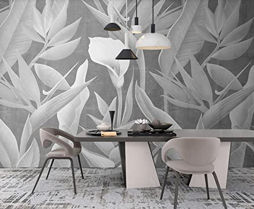 Papier Peint Panoramique Géométrie Florale Gris Noir Et Blanc Papier Peint Intissé 3D Murale Tableaux Muraux Tapisserie Salon Chambre