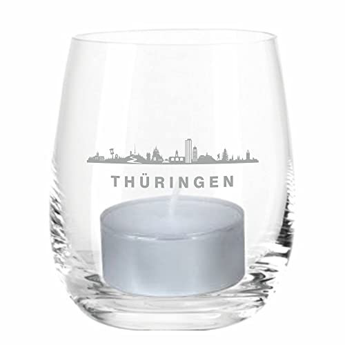 Windlicht mit Skyline Gravur -Thüringen- Souvenir Geschenkidee für Männer & Frauen I Gastgeschenk