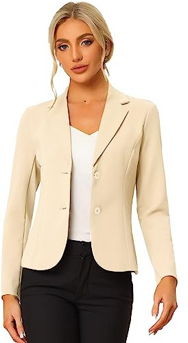 Allegra K Blazer Femme de Business à Col Revers Veste de Costume à Manches Longues Beige L