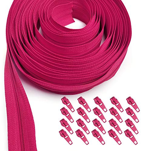 KGS Reißverschluss von Yard| Nylon-Reißverschlussrolle | 4 Yard und 20 Reißverschlussschieber (Rosa)