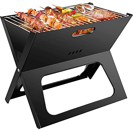 Grill Grill Holzkohlegrill Klappbar, tragbarer Holzkohlegrill, tragbares BBQ Smoker Grillwerkzeug Edelstahl, ultraleichter faltbarer Grill, einfach einzurichten, geeignet für Camping, Kochen