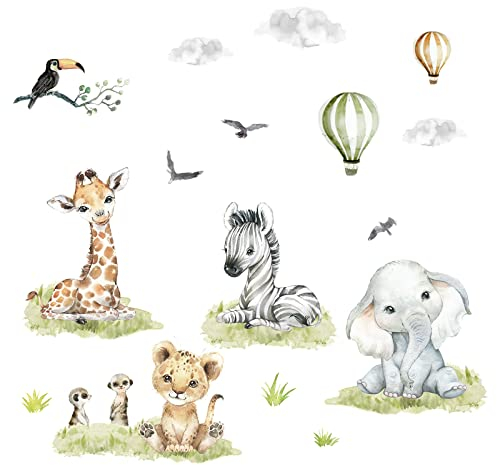 Little Deco Wandtattoo Wandsticker Kinderzimmer Mädchen Jungen Baby Safari Tiere Wandaufkleber Löwe Zebra Spielzimmer Wanddeko Babyzimmer Wandbild Kinder DL893-4