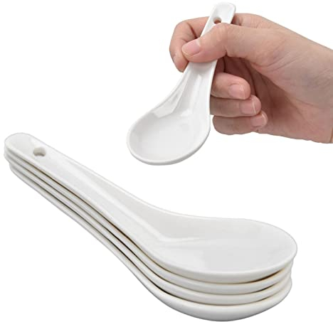 Cuchara de cerámica Juego de cucharas de sopa chinas Cuchara de sopa Ramen Cuchara de azúcar Cuchara de sopa asiática para Pho Dumpling Wonton Fideos Miso Cucharas de sopa