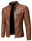 Hommes de Collier de Stand en Cuir Veste Moto Casual Mince Léger Zipper Moto Veste Moto Léger Faux Veste en Cuir (Brun,L)