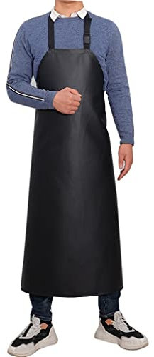 SchüRze Wasserdicht Strapazierfähige Schwarze wasserdichte PU-Schürze, Verstellbare Schultergurte, Strapazierfähige Arbeitsschürze, Wasserdicht Und Ölbeständig, Leicht Zu Reinigen