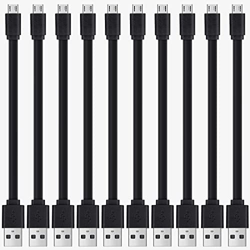 Short Micro USB Cable 10-Pack Bulk 1ft Flat, USB A to Micro USB Data Charger Cord