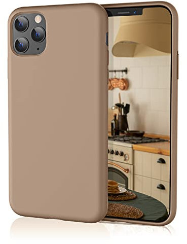 HiiVeet Silicone Case Compatible with iPhone 11 Pro Max Case 6.5 Inch, Soft Ultra Slim Protective Shockproof Liquid Silicone Phone Case with Anti-Scratch Microfiber Lining,Light Brown