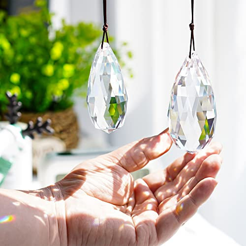 Kristallprisma, transparent, facettiertes Glas, Olivenprismen, Kronleuchter, Kristall-Hängeornamente, DIY-Sonnenfänger, Anhänger, Regenbogenmacher, 76 mm, 89 mm, 2 Stück