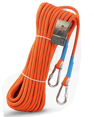 HAMIMI sicherungsseil kletterseil 12mm Outdoor-Seil Nylon Statisches Seil mit 2 Stahlhaken für Anwendungen Notüberleben, Feuerrettung,Orange-3m