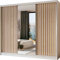WFL GROUP Moderner Kleiderschrank Schwebetürenschrank mit Spiegel und Holzlamellen 100 150 200 cm - Kleiderschrank für Schlafzimmer mit Schwebetüren - Kleiderstange - 240 cm - Weiß/Artisan Lamellen