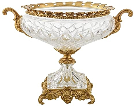 VONGAZ Frutero Puesto De Frutas Plato Redondo De Cristal Transparente Para Fruta, Decoración De Escritorio Para El Hogar, Plato De Fruta, Cuenco Para Dulces, Base De Latón Fruteros Cesta De Fruta