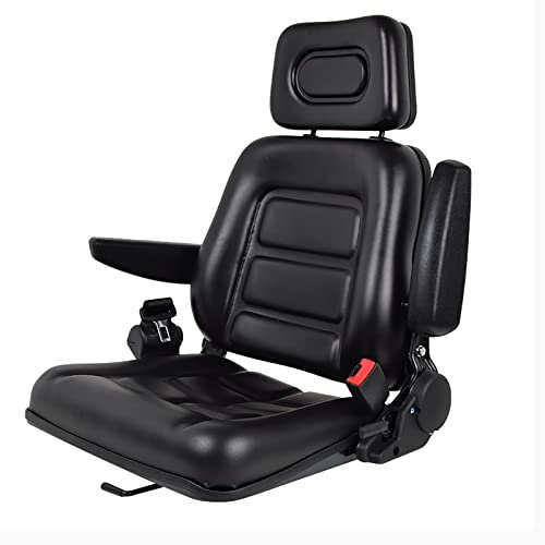Asiento universal para cortacésped, asiento de tractor plegable con reposabrazos, cinturón de seguridad, respaldo ajustable y riel deslizante, asiento de carretilla elevadora impermeable, para tractor