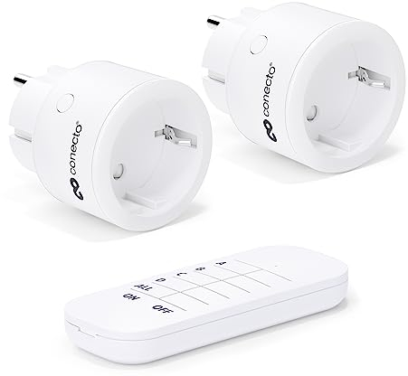conecto® Funk-Steckdosen-Set: 2x Funksteckdose und 1x Fernbedienung, Innenbereich, 2300 Watt, kompaktes Design, weiß