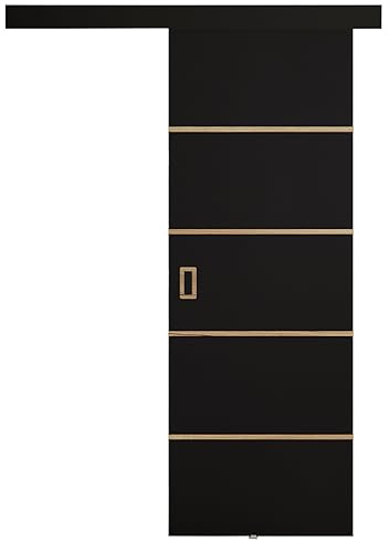 KIER FURNITURE Türen Werdi Plus 70 Moderne Schiebetüren - Wandschiebetür - Universal Links und Rechts - Metallschiebesystem - Robust, Haltbar - Stabil, Langlebig - Schwarz B76xH205xT1,6 cm
