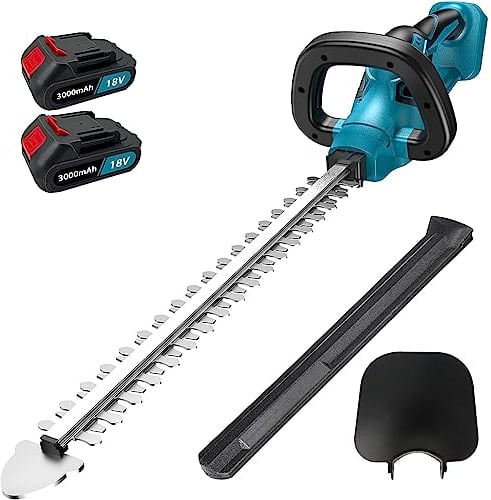 Akku Heckenschere Ersatz für Makita DUH523RF,DUH751Z,18V Elektro Grasschere mit Dual Schnitt klingen für 440mm gleichmäßige Schnitte für Heckenscheren, Baumscheren(2 x 3.0 Akku)