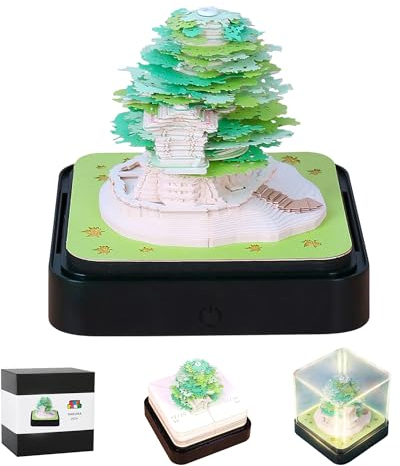 MACTANO 3D Haftnotizen Kunst Kalender Notizblock 2024 Kreativer Zeitmesser Kalender Sakura Baum Abreißen Papier Schnitzen Sticky DIY Notiz Grün