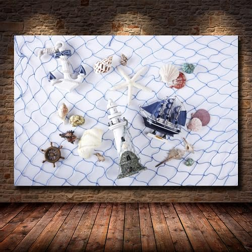 Impression sur Toile intissee 1 Parties Tableau Tableaux Decoration Murale Photo Image Artistique Photographie,tableau 1 parties paysage océanique cadre,tableau xxl voilier à ancre coquille 40x60cm