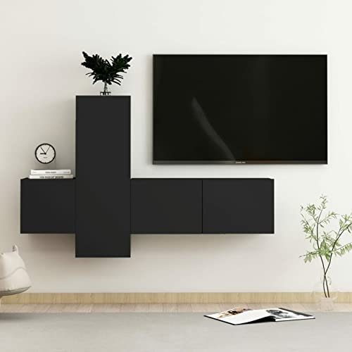 Homgoday Meuble TV mural moderne 3 pièces - Meuble TV bas - Pour salon - Noir - Matériau dérivé du bois #C