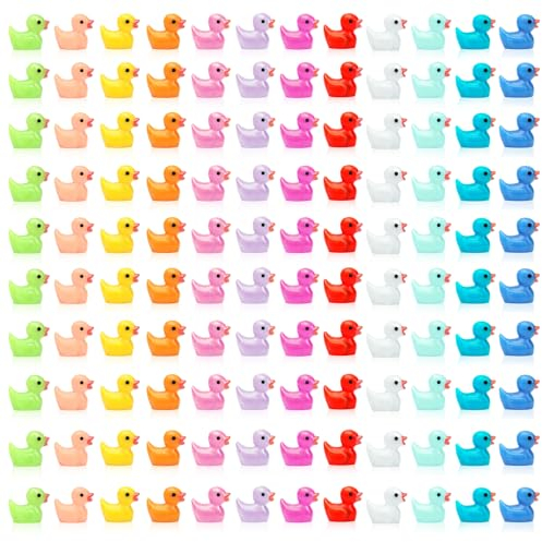 GOTFUN 120 Stück Mini Harzenten Enten Nette Kleine Enten Bunte Miniaturfiguren Ornamente für Garten, Landschaft, Puppenhaus, DIY, Handwerk Heimdekorationen, 10 Farben