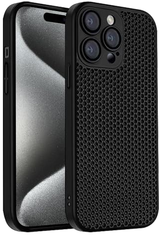 Rdyi6ba8 Wärmeableitungs Hülle Kompatibel mit iPhone 15 Pro,[Anti-Fingerabdruck] Atmungsaktive kühlende Handyhülle Ultradünne PC-Abdeckung Schutzhülle für iPhone 15 Pro,Schwarz