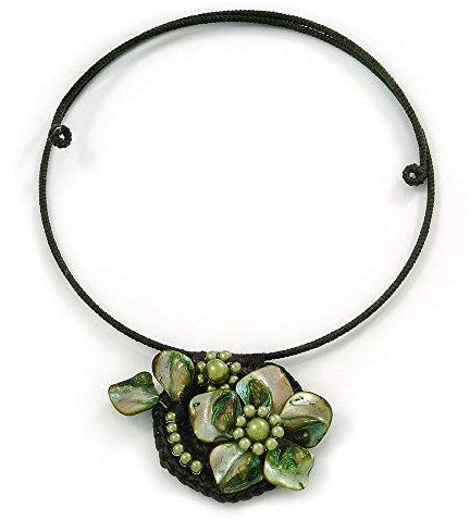 Avalaya Green Shades Shell Flower Flex Wire Choker Necklace - Adjustable