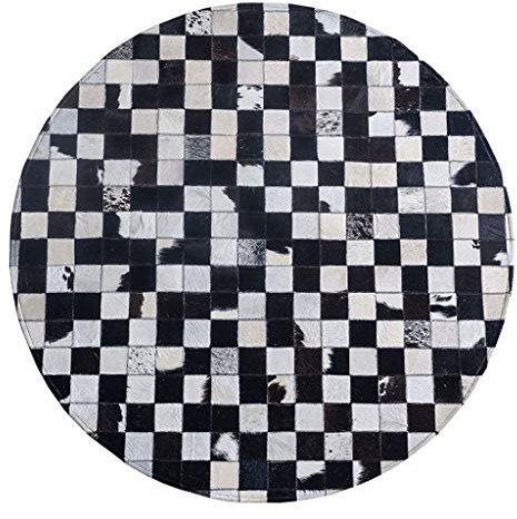Kuhfell-Teppich, moderner runder Kuhfell-Patchwork-Teppich – Wohnzimmer-Echtleder-Teppich, Arbeitszimmer, Büro, Rutschfester Pad-Läufer (Durchmesser 3,3 Fuß)