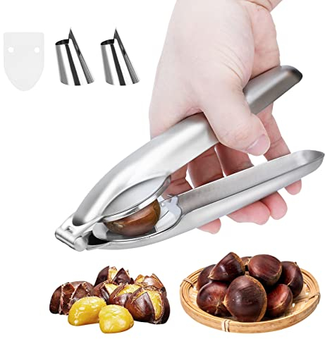 Apriscatole per castagne, pinza per castagne in acciaio inox, strumento multifunzionale per tagliare le castagne, pinza da cucina per noci e pecan, con protezione per il pollice per sbucciare
